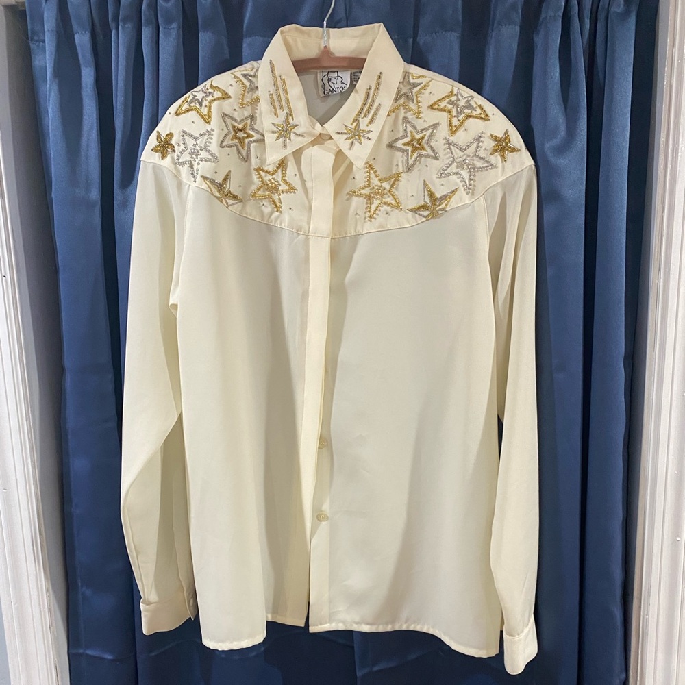 Elegant Cream Blouse with Star Embroidery